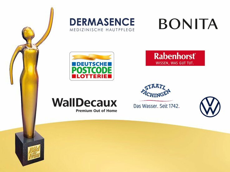 Die Sponsoren der Goldenen Bild der Frau sind zu sehen. | © DERMASENCE, VW, Bonita, Rabenhorst, Deutsche Postcode Lotterie, WallDecaux, Fachingen