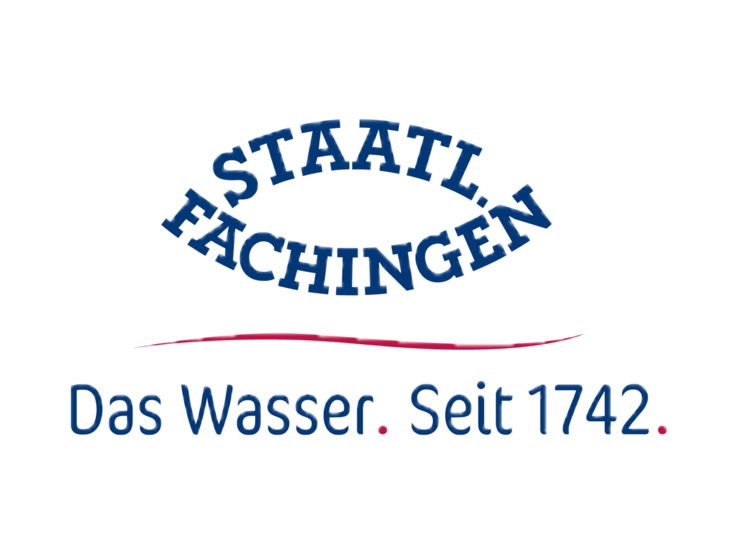 Logo mit dem Schriftzug "STAATL. FACHINGEN. Das Wasser. Seit 1742"