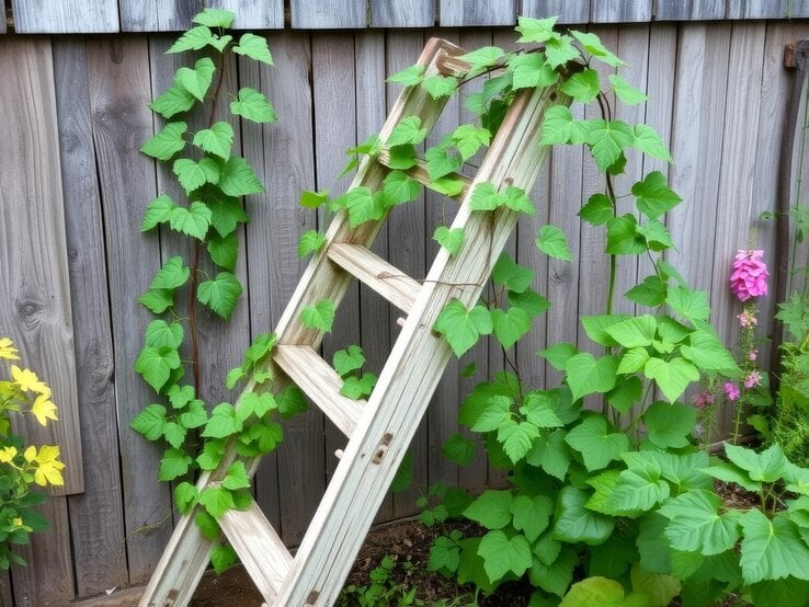 Geniale Upcycling-Idee für den Garten: Aus einer alten Leiter wird eine DIY-Rankhilfe. 