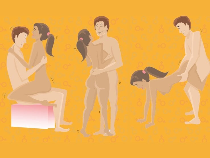 Illustration eines Paares in einer sportlichen Pose, begleitet von Kalorienverbrauchsdaten und beanspruchten Muskelgruppen auf gelbem Hintergrund.