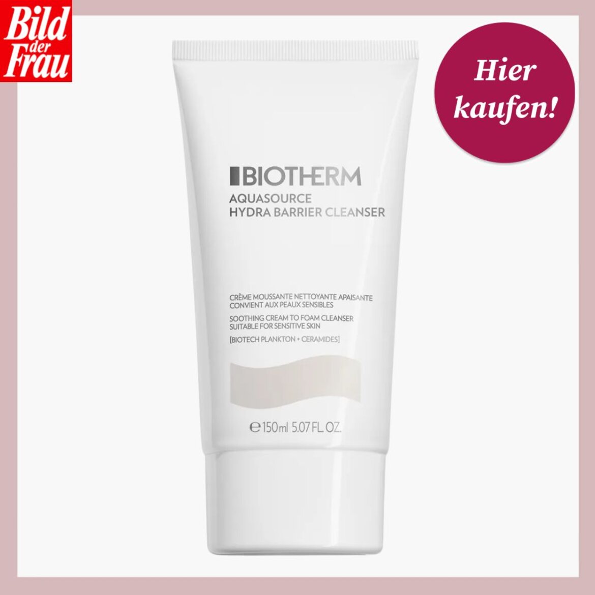 Eine weiße Tube des Biotherm Aquasource Hydra Barrier Cleansers mit dezenter Schrift auf hellem Hintergrund. | © Douglas