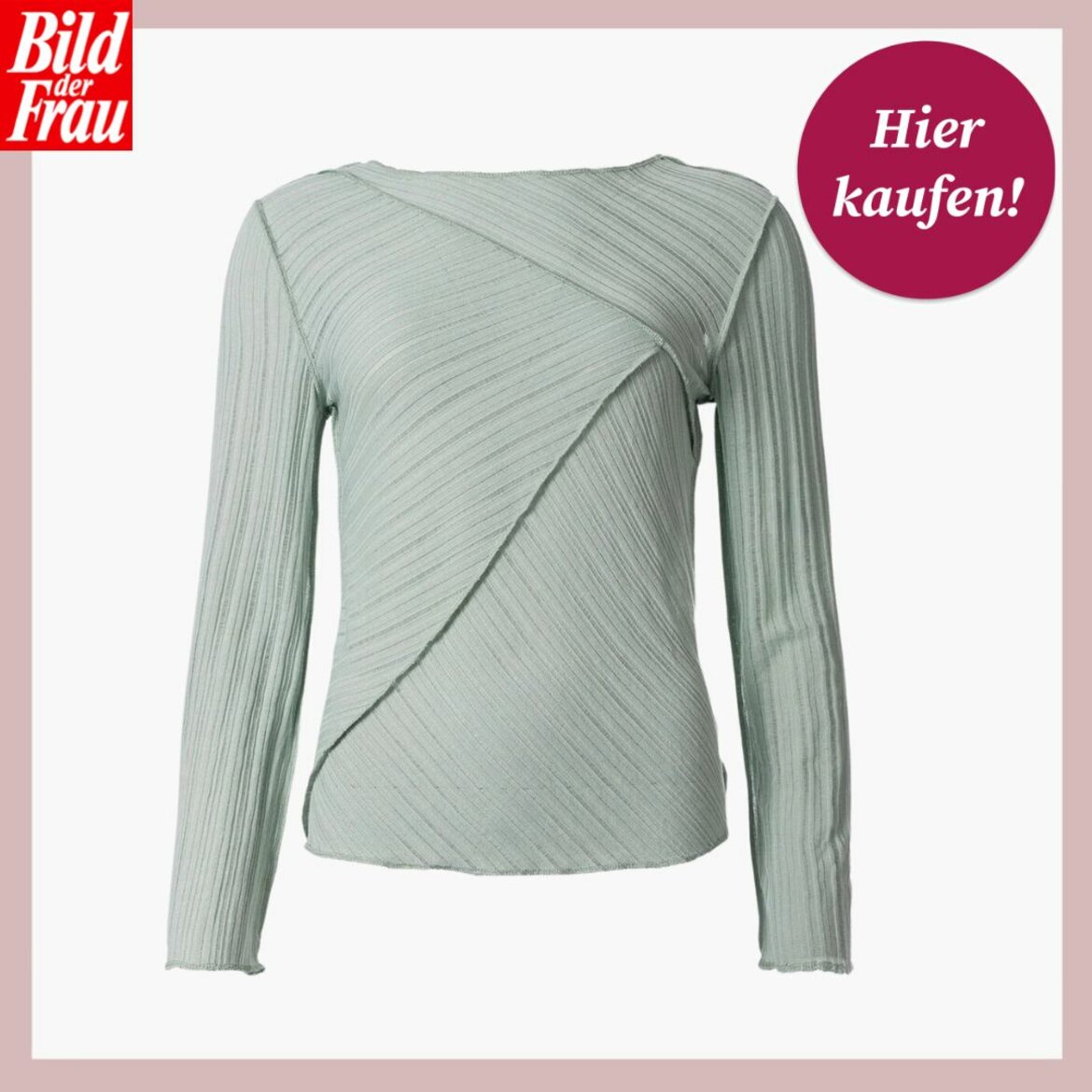 Asymmetrischer, hellgrünes Langarmshirt mit feinen Plisseefalten auf neutralem Hintergrund. | © Lidl