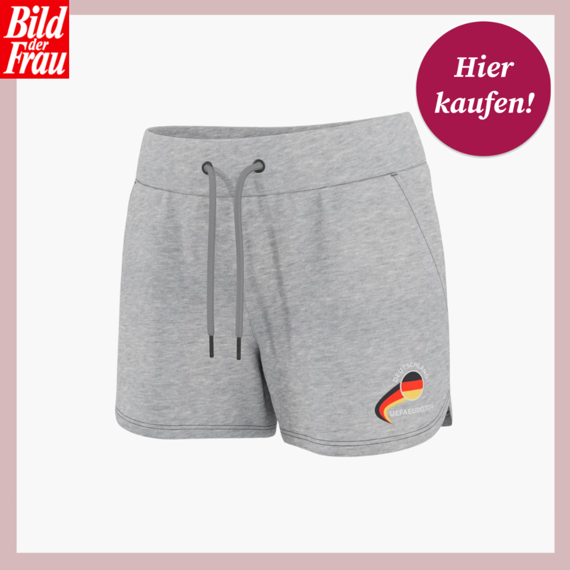 Werbebild von grauer Shorts. Sie hat einen Gummizug und eine Deutschlandflagge auf dem linken Bein | © Lidl