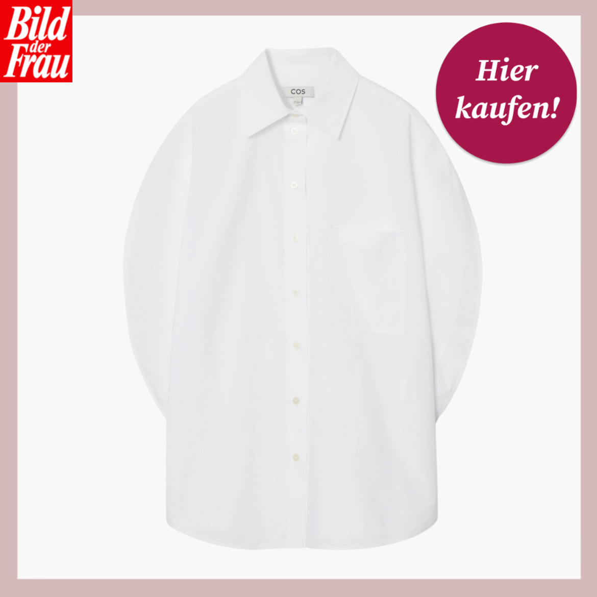 Bluse mit weitem Ärmeln. Die Bluse ist Weiß und hat klassische und besondere Elemente. | © Cos