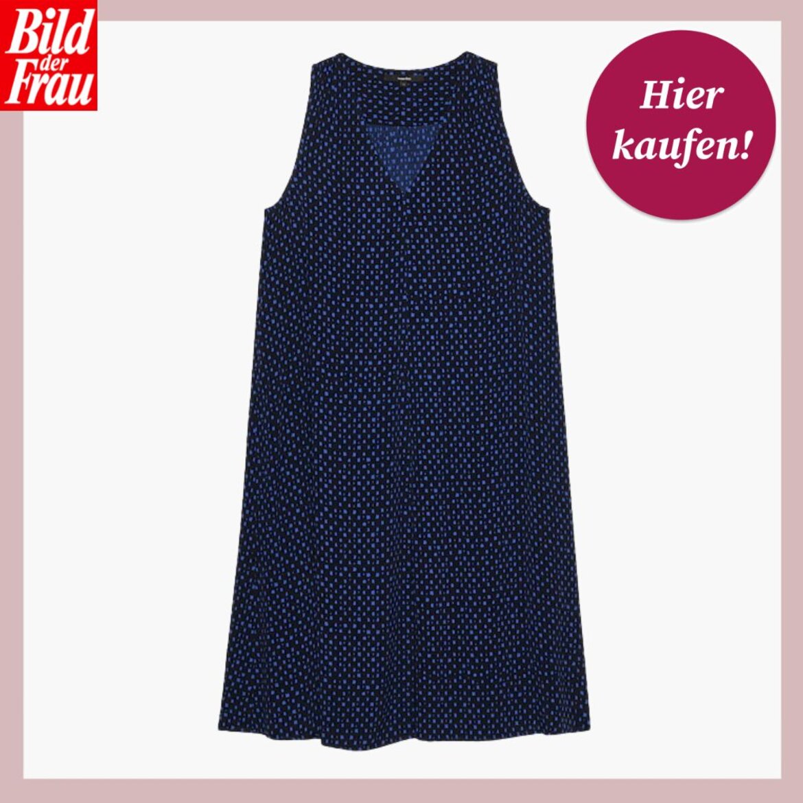 Werbebild von luftigen Kleid. Das Kleid ist Dunkelblau und hat kleine Punkte in Hellblau. | © Someday