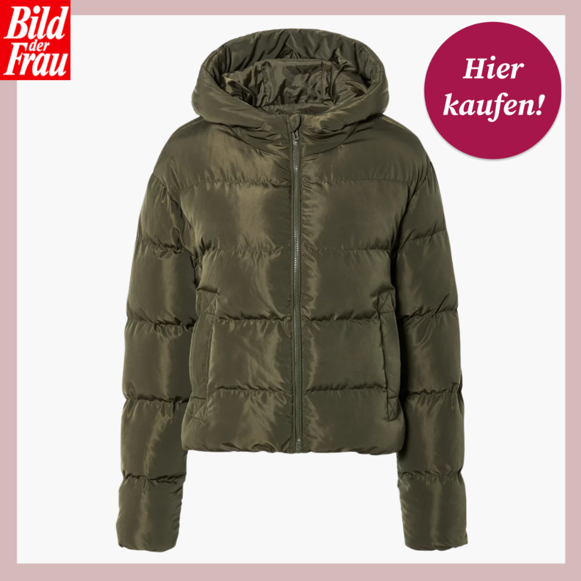 Werbebild von einer Pufferjacke in Khaki mit Kapuze. | © Lidl