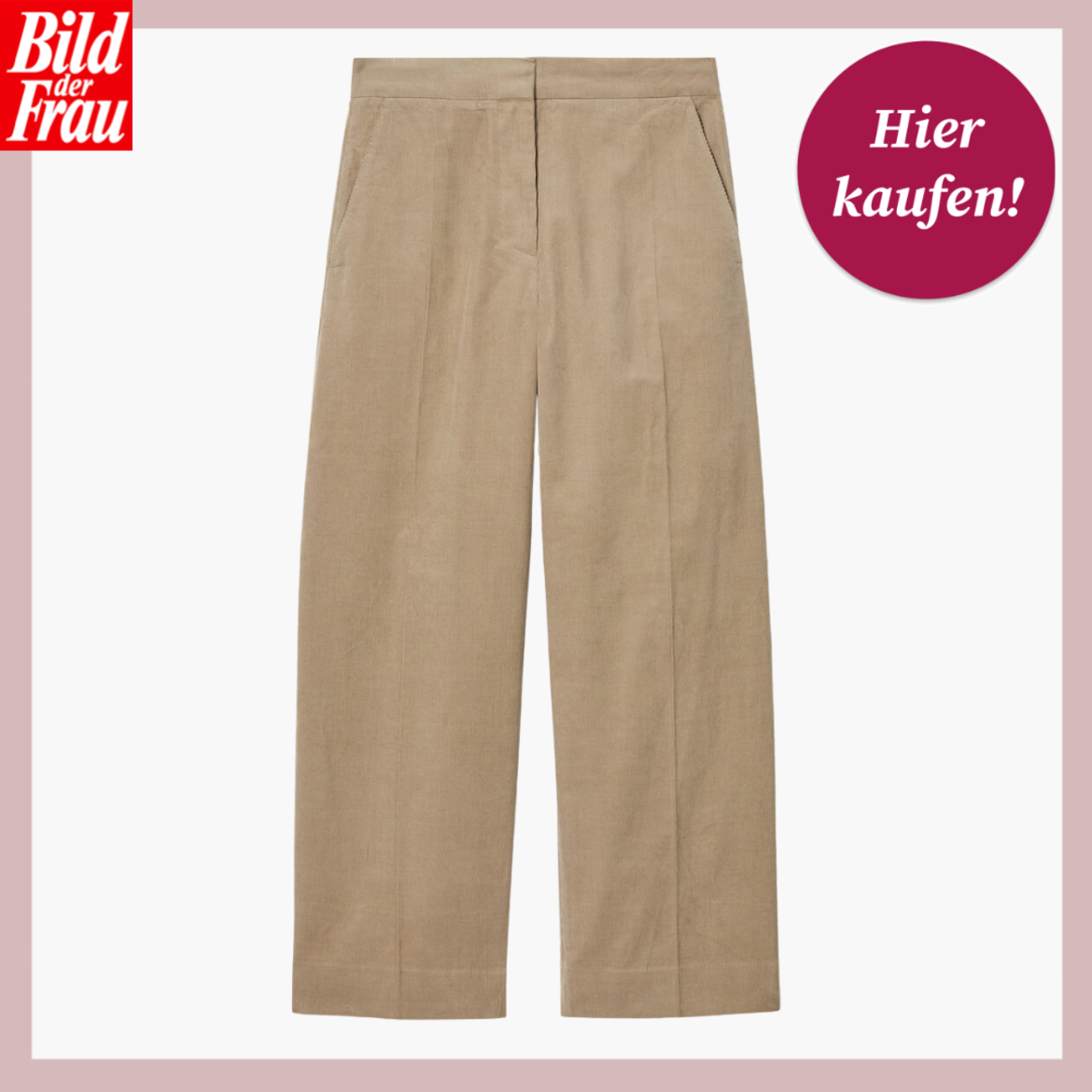 Werbebild von einer Cordhose in Beige. Sie hat eine verkürzte Länge und eine normale Passform. | © Cos