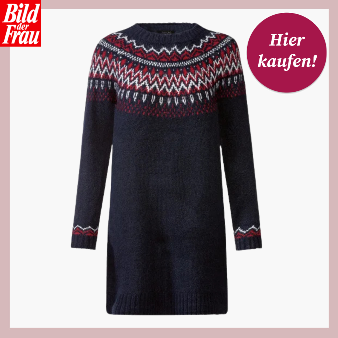 Werbebild von Strickkleid im dunklen Blau mit Jacquardmuster. | © Lidl