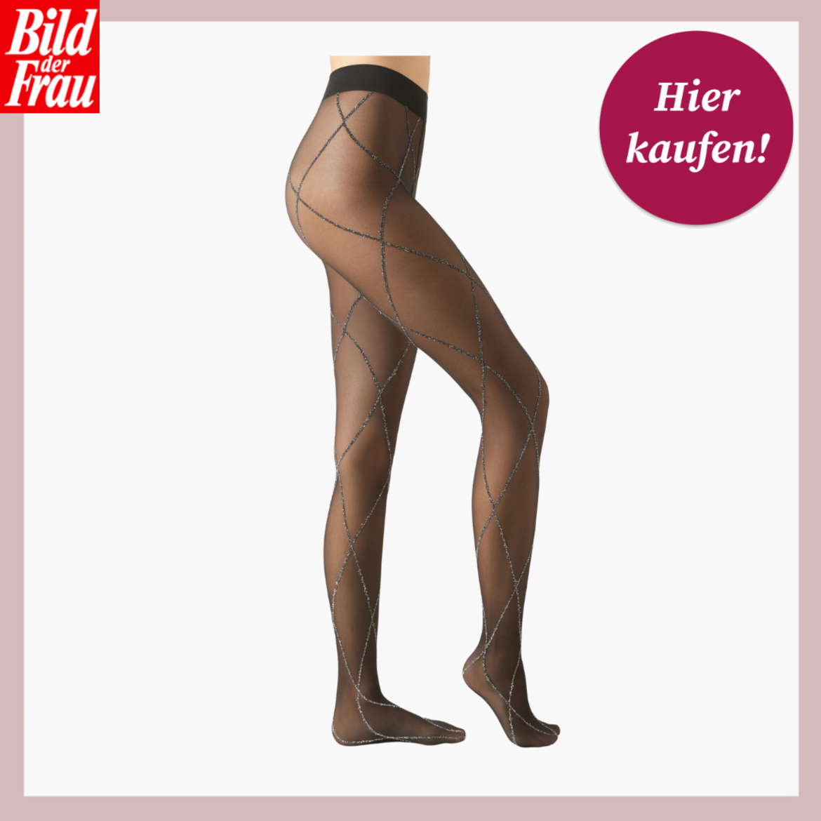 Werbebild von Strumpfhose mit überkreuztem Glitzermuster. | © Calzedonia