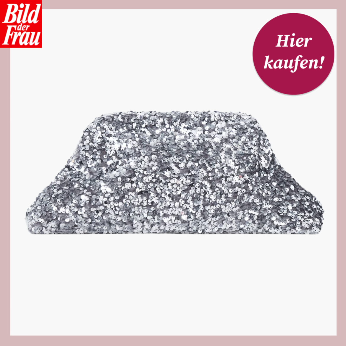 Werbefoto von Paillettenclutch in Silber. | © Cos