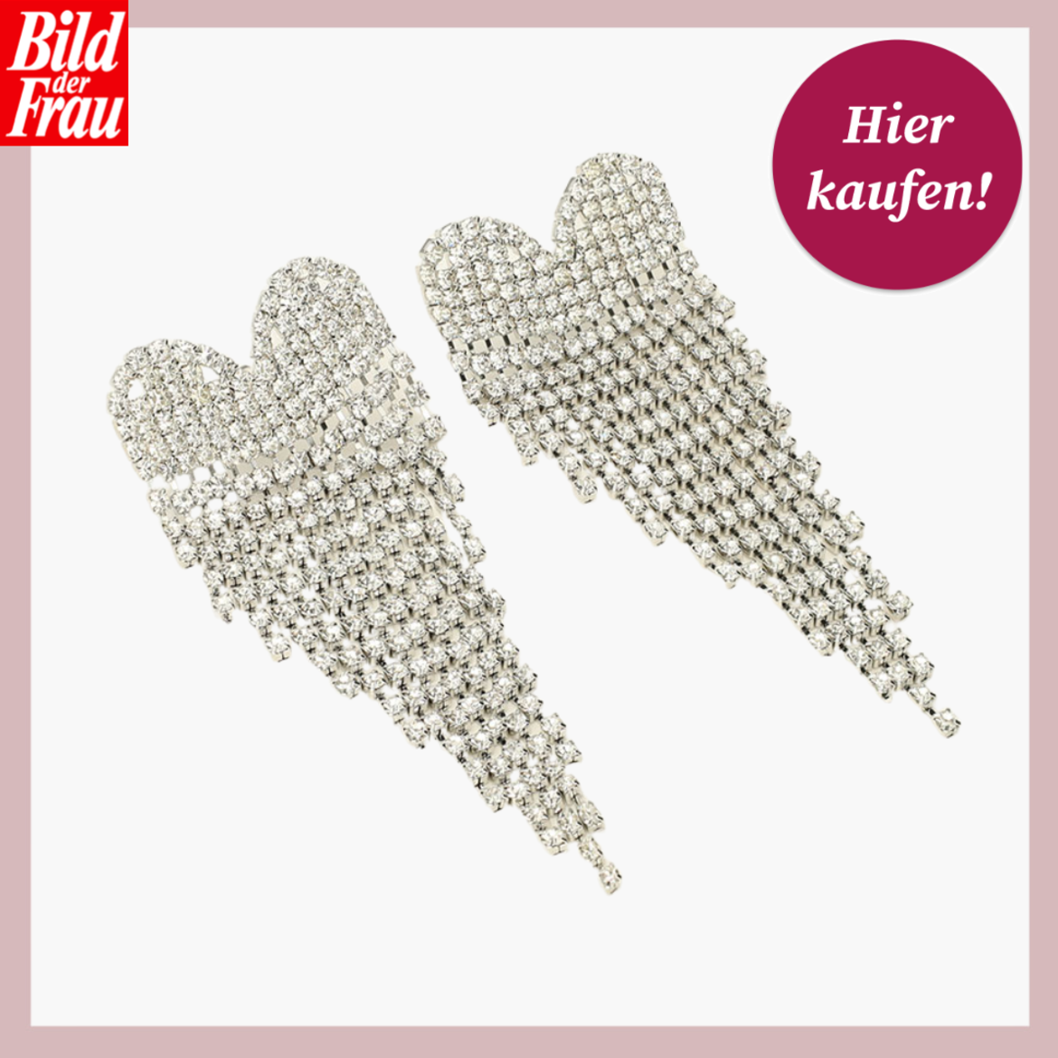 Werbebild von hängenden Ohrringen mit gläsernen Strasssteinen. | © MyJewellery