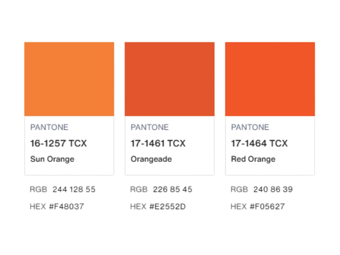 Zu sehen sind verschiedene Orangetöne von Pantone | © Pantone